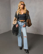 Charcoal % Marenne Cropped Argyle Print Cardigan-2