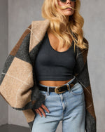 Charcoal % Marenne Cropped Argyle Print Cardigan-5