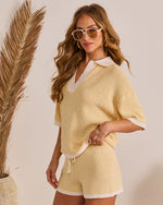 Yellow Stripe % Cloud Nine Contrast Trim Knit Polo Top-3