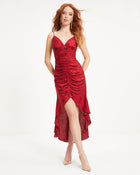 Red % With You Floral Ruched Ruffle Maxi Dress-1