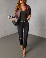 Black % Mcguire Super Stretch High Rise Distressed Denim-5