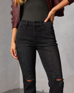 Black % Mcguire Super Stretch High Rise Distressed Denim-6