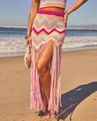 Horizon Honey Fringe Crochet Maxi Skirt