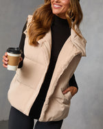 Beige % Anna Pocketed Puffer Vest-5