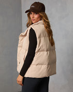 Beige % Anna Pocketed Puffer Vest-4