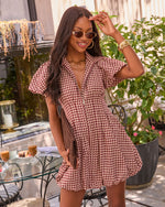 Josette Cotton Gingham Bubble Hem Mini Dress