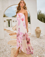 Drift Rose Pleated High Low Maxi Dress