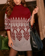 Red Multi % Nelma Abstract Mockneck Sweater Dress-5