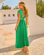 Resort Society Pleated Satin Maxi Dress