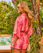 Sunset Arrival Tropical Print Waist Tie Romper