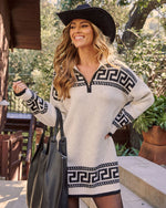 Safina Abstract Quarter Zip Mini Sweater Dress