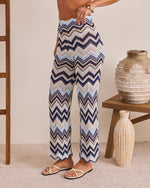 Navy Multi % Easy Resort Relaxed Abstract Open Knit Drawstring Pant-3