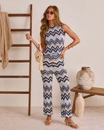 Navy Multi % Easy Resort Relaxed Abstract Open Knit Drawstring Pant-5