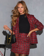 Kelysie Tweed Plaid Sequin Blazer