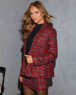 Kelysie Tweed Plaid Sequin Blazer
