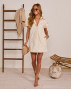 Airy Garden Tonal Floral Mini Shirt Dress