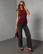 Burgundy % Terese Peplum Top-6