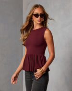 Burgundy % Terese Peplum Top-3