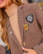 Charlie Vintage Crest Patch Houndstooth Plaid Blazer