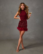 Toast Please Velvet Sequin Feather Trim Mini Skirt