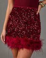 Toast Please Velvet Sequin Feather Trim Mini Skirt