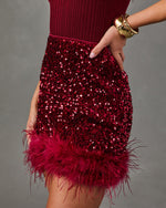 Toast Please Velvet Sequin Feather Trim Mini Skirt