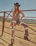 Prairie Rodeo Flare Leg Cow Print Pants