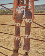 Prairie Rodeo Flare Leg Cow Print Pants