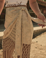 Elyssa Fringe Satin Jacquard Wrap Tie Midi Skirt