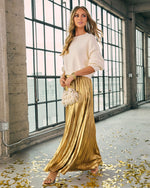 Gold % Maxeen Pleated Metallic Maxi Skirt-3
