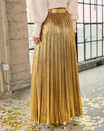 Gold % Maxeen Pleated Metallic Maxi Skirt-4