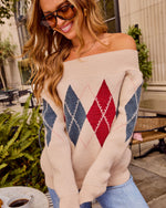 Orchard Drive Off the Shoulder Argyle Sweater
