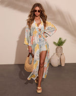Coastal Gleam Tropical Wrap Tie Cover Up Maxi Dress
