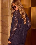 Social Secrets Lace Button Down Top