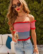 Open Horizon Striped Knit Off the Shoulder Top