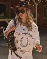 Champagne Cowgirl Cotton Graphic Short Sleeve Tee