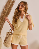 Yellow Stripe % Cloud Nine Drawstring Contrast Trim Shorts-6