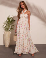 Sea Shimmer Seashell Print Halter Neck Maxi Dress