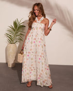 Sea Shimmer Seashell Print Halter Neck Maxi Dress