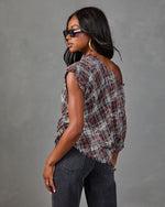Alessi Plaid Off the Shoulder Frayed Trim Top
