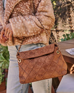 Celia Quilted Faux Suede Shoulder Bag