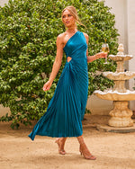 Teal % Modern Day Glam One Shoulder Asymmetrical Maxi Dress-3