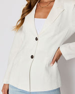 White % Sandy Linen Pocketed Blazer-6