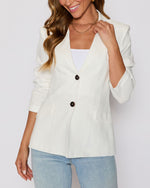 White % Sandy Linen Pocketed Blazer-5