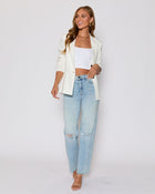 White % Sandy Linen Pocketed Blazer-1