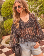 Secret Bloom Floral Neck Tie Blouse