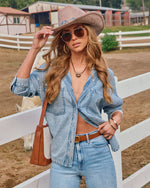 Medium Wash % Boardwalk Cotton Blend Vintage Button Down Top-6