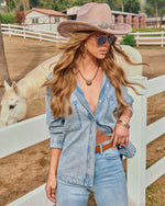 Medium Wash % Boardwalk Cotton Blend Vintage Button Down Top-3