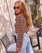 Evening Begins Tweed Plaid Long Sleeve Top