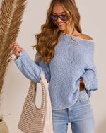 Plush Horizon Off The Shoulder Contrast Trim Sweater
